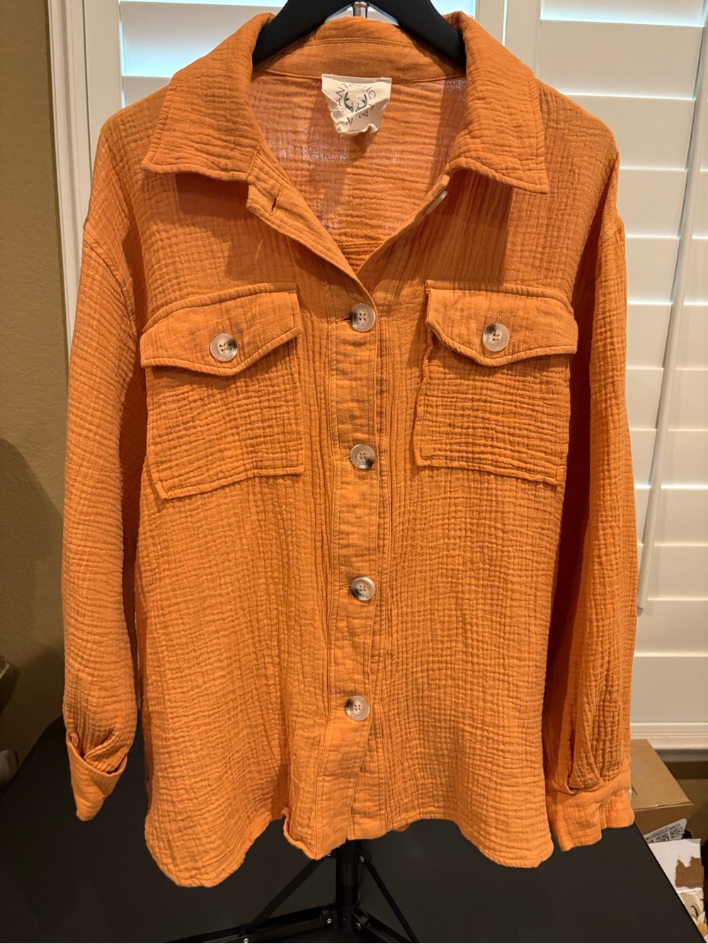 Women's Orange Button-Front Textured Shacket oversized generous fit